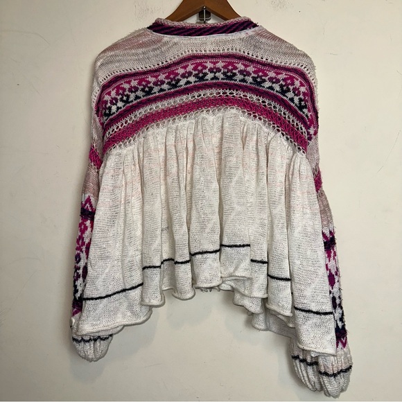 FREE PEOPLE Dreamland XS Knit Cardigan Sweater Bell Sleeve Cropped Linen Blend - Picture 7 of 12